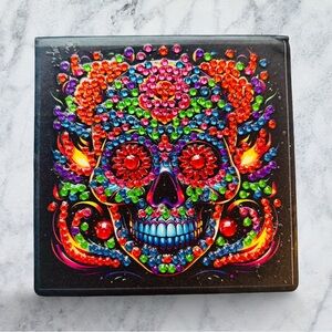 Hand Crafted Colorful Sugar Skull Diamond Art Note Box